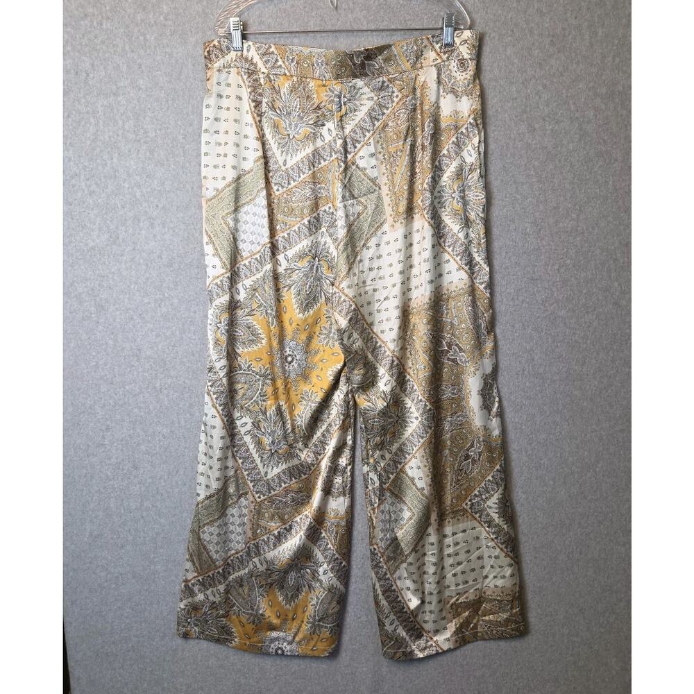 Cider Cream Yellow Satin Boho Paisley Wide Leg Trousers Size 1XL 16W-18W - Picture 6 of 11